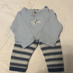 Gently used Janie & Jack sz 3-6mo light blue polar bear onesie & sweater pants